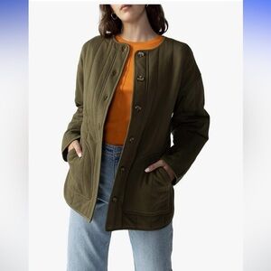 Sanctuary Longline Quilted long sleeve button up organic cotton Jacket shacket L